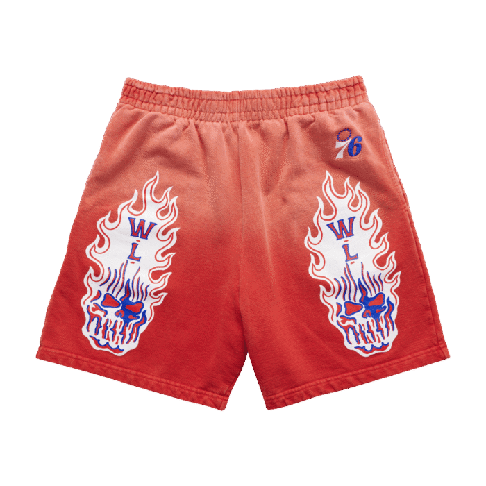 Warren Lotas Philadelphia 76ers Flaming Skull Shorts